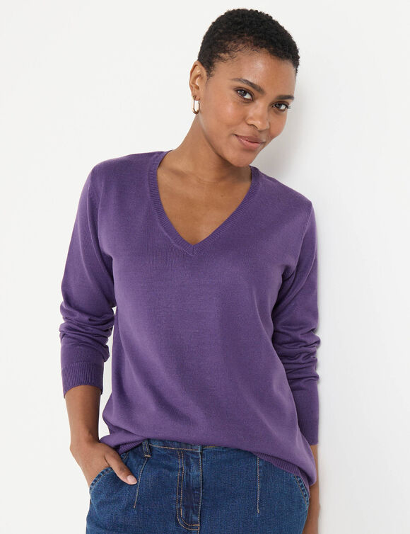 Pull col V, toucher doux (aubergine) Pull col V, toucher doux (aubergine)